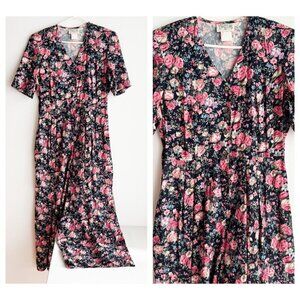 Vintage 90s Northern Traditions Floral Wide Leg Jumpsuit S/M